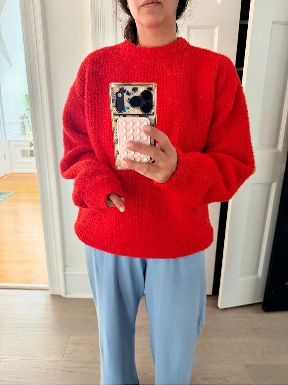 Future Collective Red Crewneck Relaxed Teddy Sweater